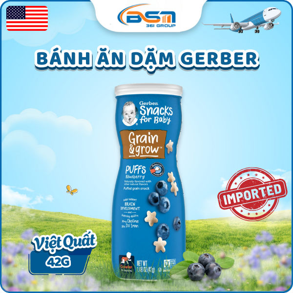 Bánh ăn dặm Gerber Puffs Vị Việt Quất 42G
