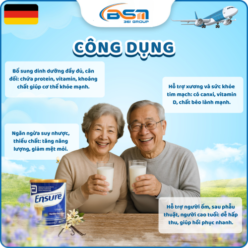 Công dụng sữa bột Ensure Đức hương Vani