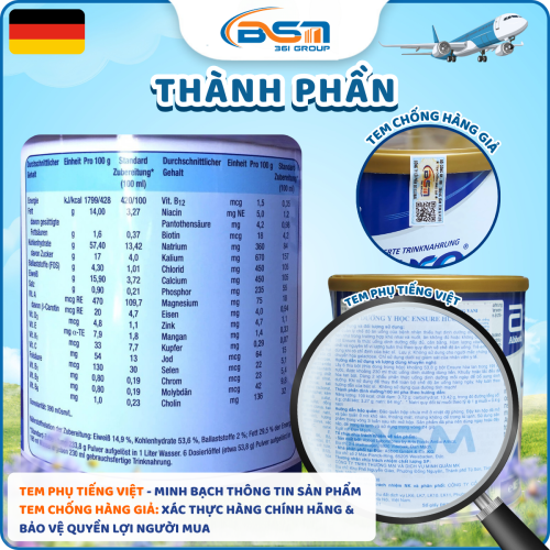 Thành phần sữa Ensure Đức - 400g